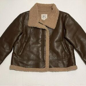 Maralyn & Me Brown Faux Leather Jacket with Tan Trim